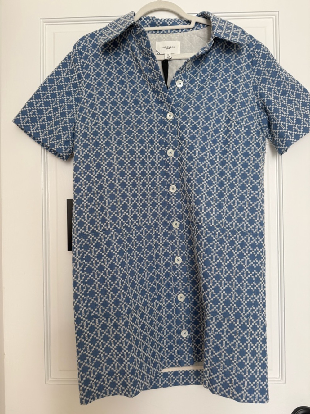 Pomander Place Blue and White Asymmetrical Shirt Dress - Picture 6 of 9